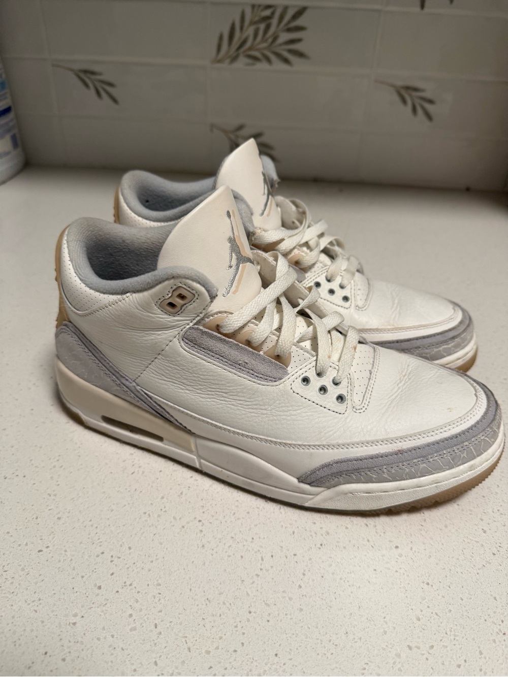 Jordan 3 White and Light Gray Retro Low-Top Sneakers